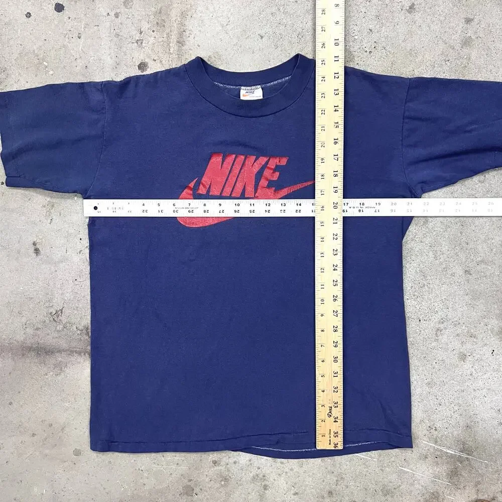 Vintage 70s Nike USA White Tag Varsity Athletic Spellout T Shirt Dark Blue Red